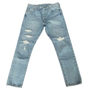 Levis‎ Premium 501 Distressed Light Wash Button Fly Jeans W28 L28 Denim Skinny